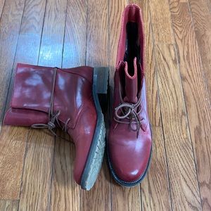 red leather ankle boot